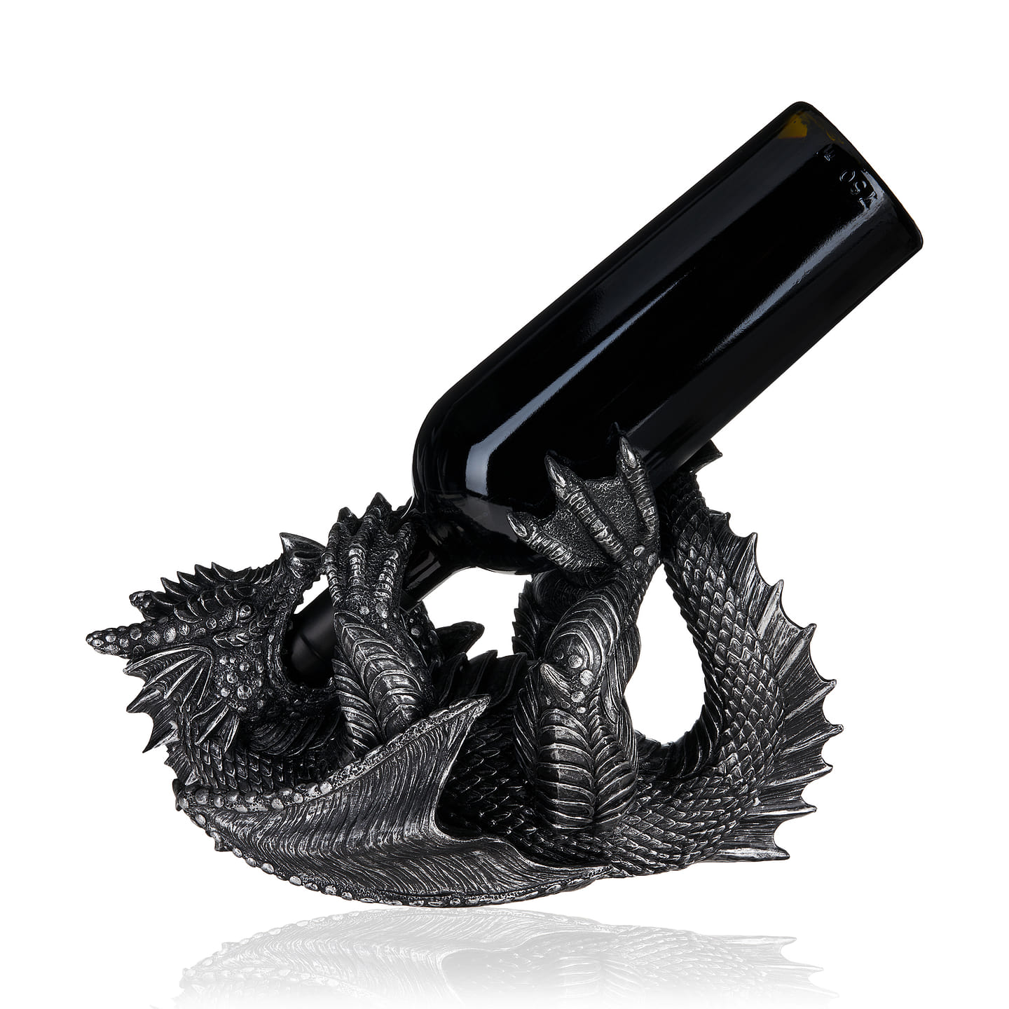 True Dragon Wine Bottle Holder | Fantasy Tabletop Statue, Gothic Wine Accessory, Soft Base Protects Tables, Pewter Color Finish 1 each