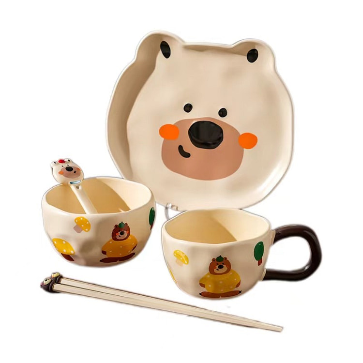 Bear Ceramic Bowl And Dish Tableware Gift Box - Five-Piece Set A Type