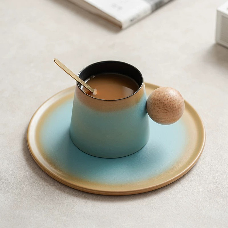 原创陶瓷咖啡茶圆柄杯浅蓝色（套装）/ 200ml