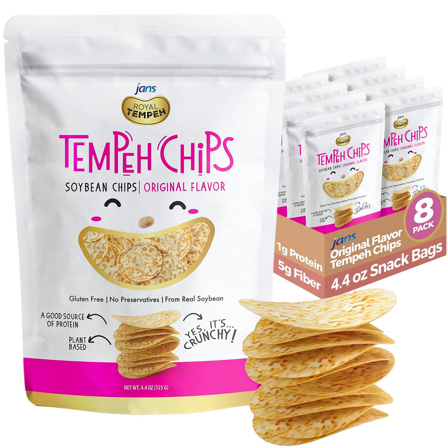 Jans Tempeh Chips Original Flavor 4.4 OZ Pack of 8 4.4 oz*8 pack