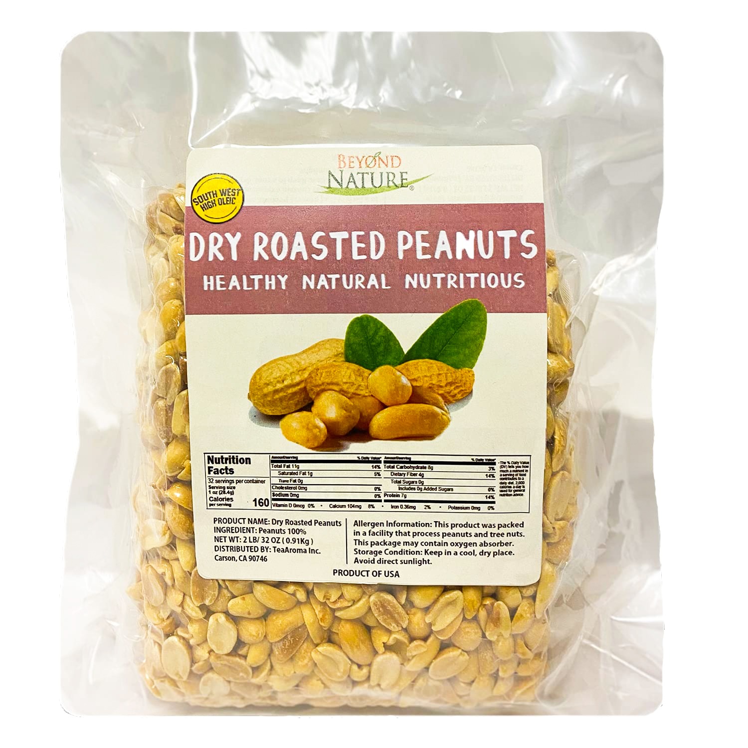 Beyond Nature Dry Roasted Peanuts Unsalted 2lbs 2 lb