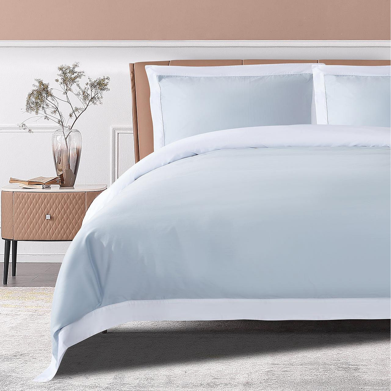 Long-staple Cotton Duvet Cover Set +Fitted Sheet,4-piece, Misty Blue + White King (105“ x 93“ + 20“ x 36“ x 2) 0 lb