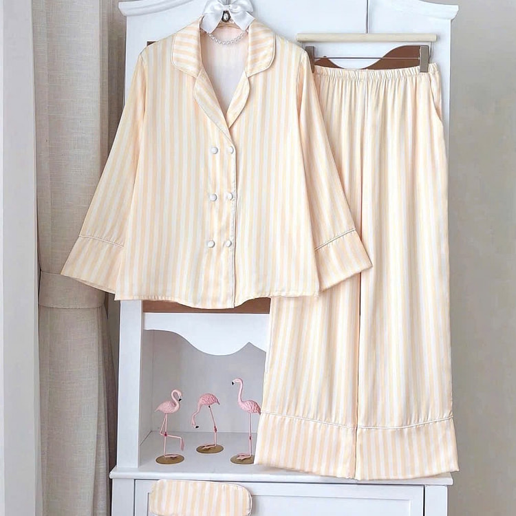 Premium Silk Yellow Striped Vest Style Pajama 1 count