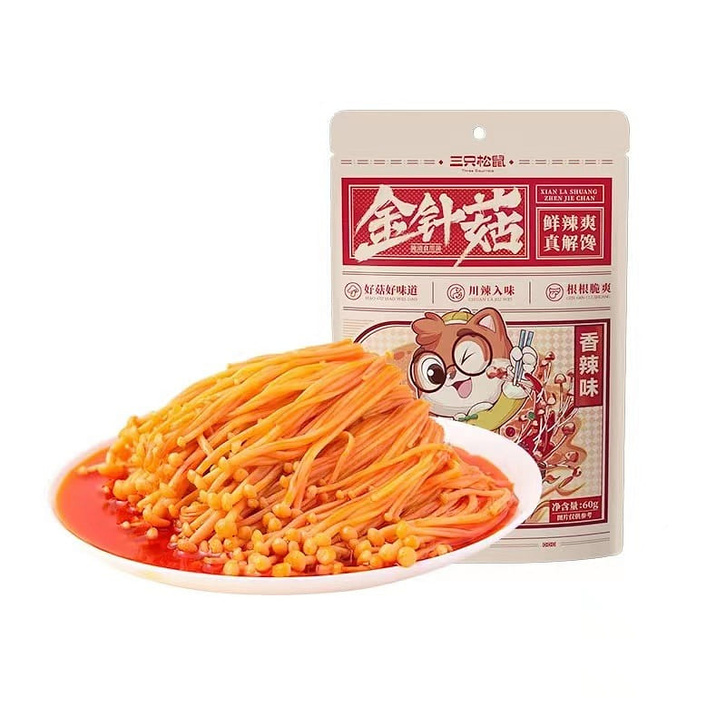 三只松鼠 金针菇 香辣味 60g*2袋 香辣 休闲零食 120 克
