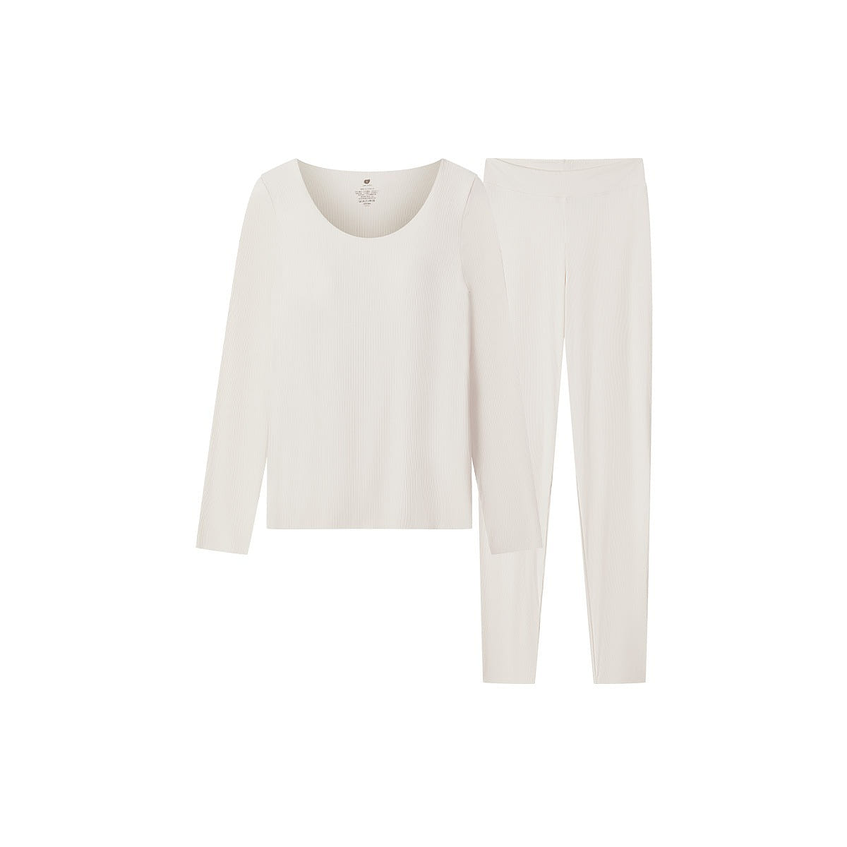 Ribbed O-Neckline Warm Skin Wear Thermal Underwear women’s Suit-White-L 1 each