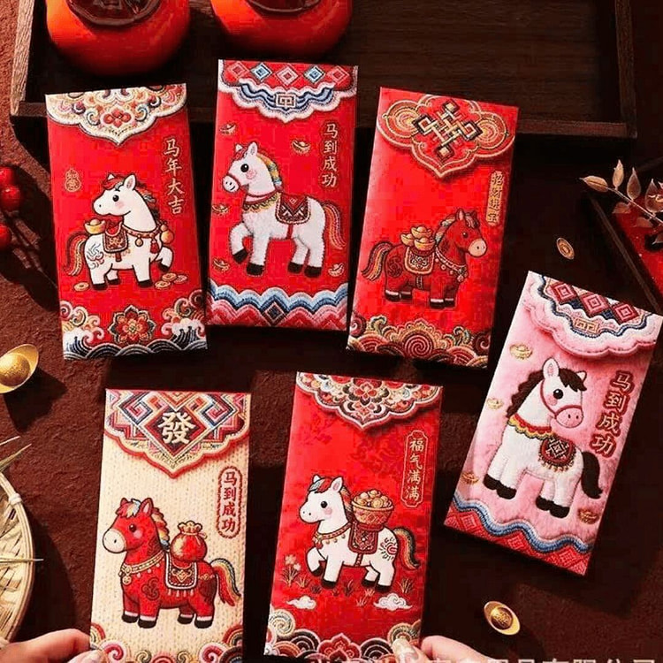 一套6个马图案红信封，1月24日有售 1 包