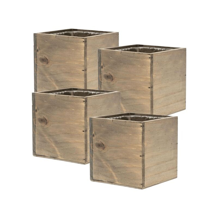 乡村谷仓风格木制花盆（5 x 5 英寸） 4 个