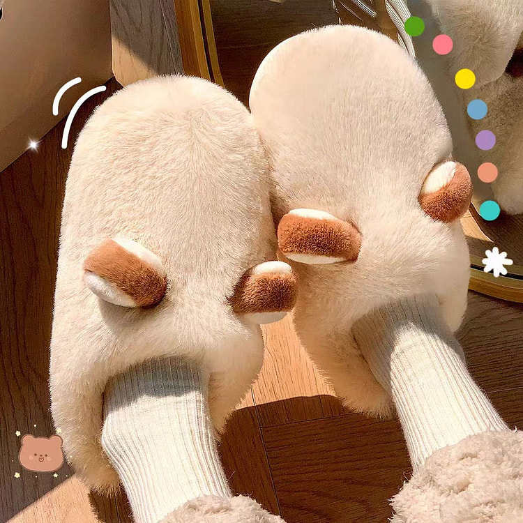 冬季女性家居可爱绒毛毛拖鞋 米色 适合35-36 1 份