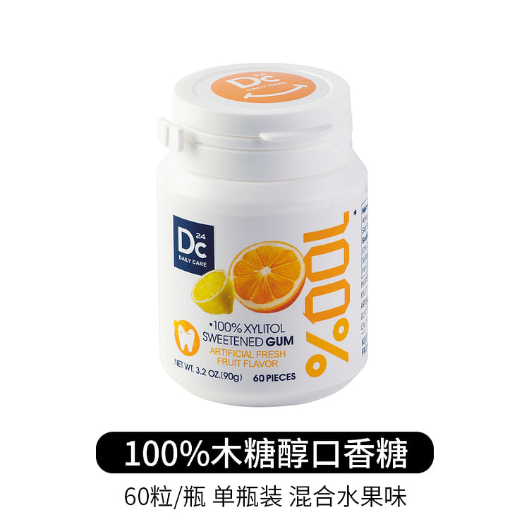 悦醒木糖醇无糖口香糖60粒1瓶咀嚼糖果戒烟香口胶水果味90g*1瓶