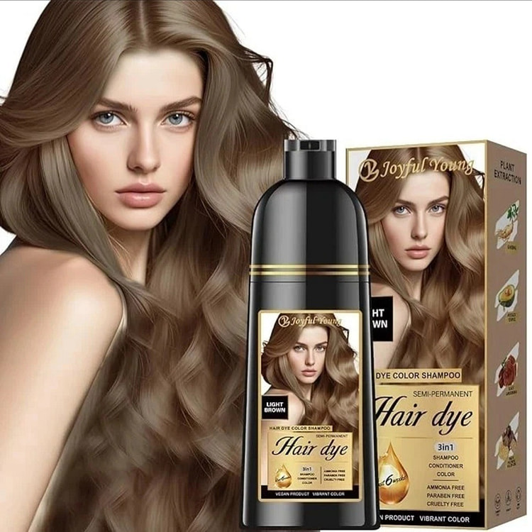 Light Brown 3 in 1 Hair Dye Shampoo Gray Coverage 1 box