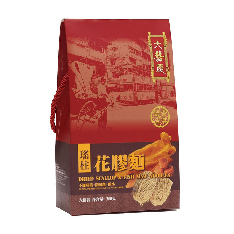 香港製造 大囍慶 瑤柱花膠麵 手挽裝300g 6個 1 份