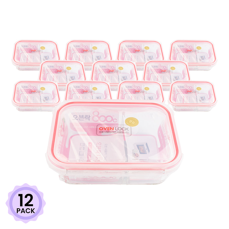 OVEN LOCK 分隔式 玻璃保鲜盒饭盒 1040 毫升 1 份*12 包