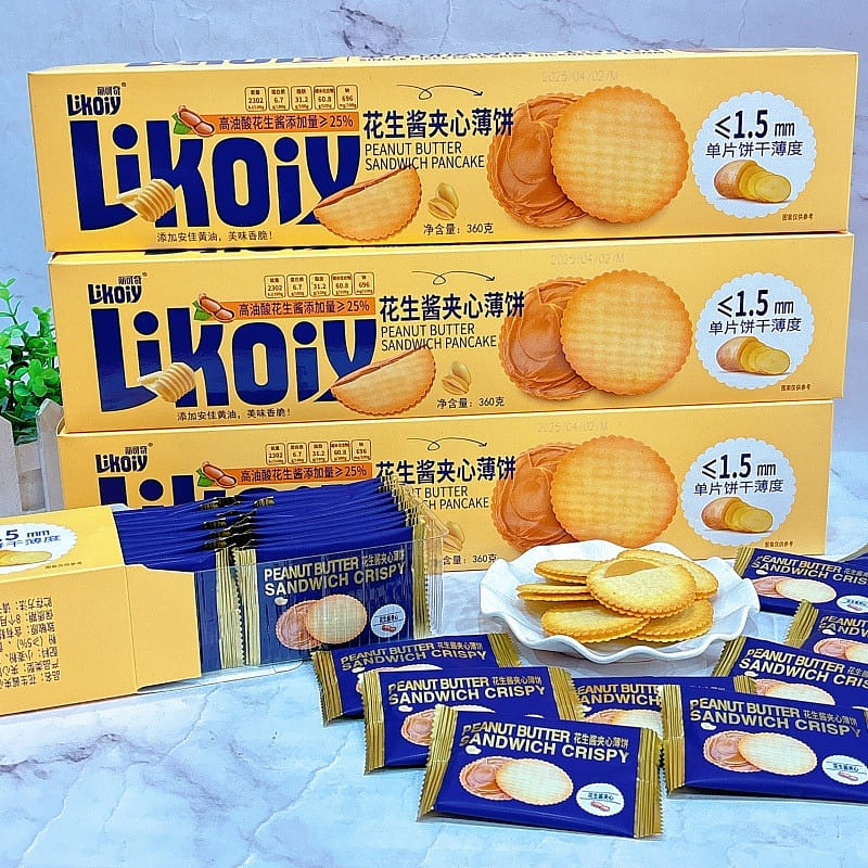 【丽可奇】花生酱夹心薄饼 独立小包装酥脆饼干1盒 360 克