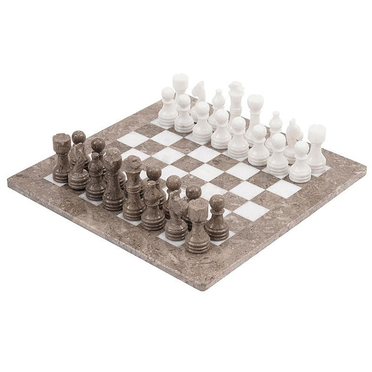 15吋大理石西洋棋套裝（海洋灰和白色）