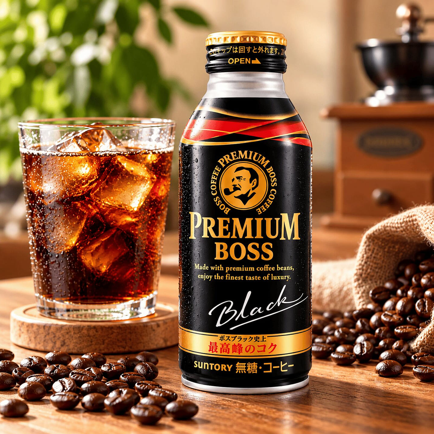 Suntory Premium Boss Black Coffee Unsweetened 390 g