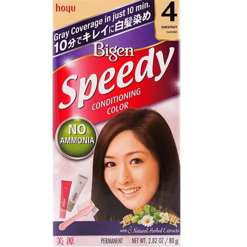 Japan Hoyu Bigen Speedy Hair Color#4 Chestnut No Ammonia 80g Hair Dye with Brush 1 box