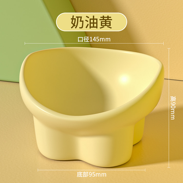 柒哦猫狗食碗陶瓷宠物饭碗奶油黄加大口径*1个