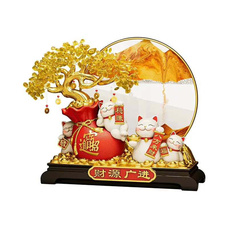 New Chinese style Wealth Tree Lucky Cat Ornament 1 count