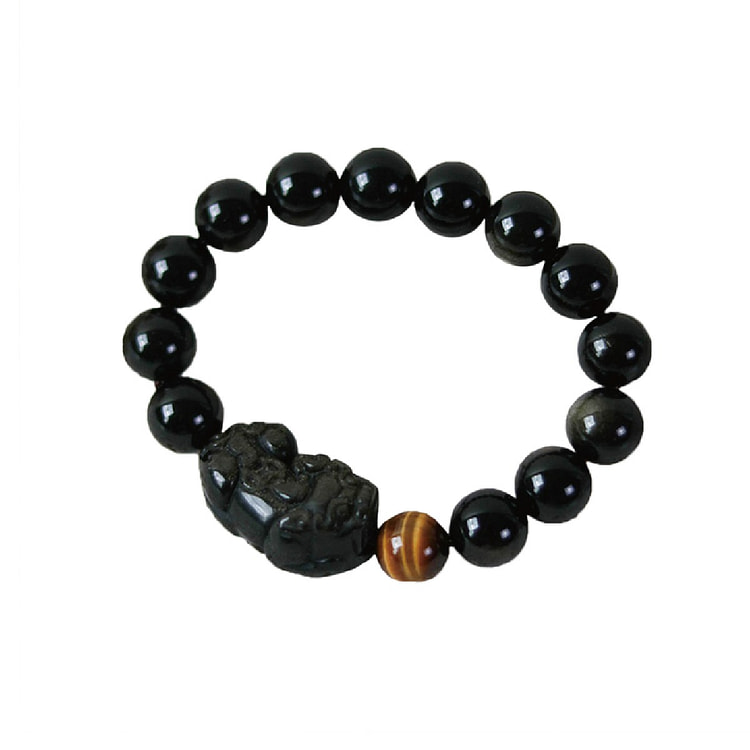 MAZUBUYBUY Pixiu Black Obsidian Bracelet 12mm 1pcs