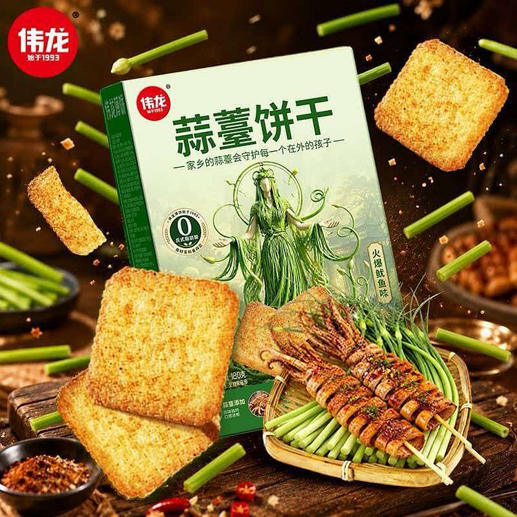 WeilongGarlicScapeBiscuits 180g Spicy Squid Flavor 180 g