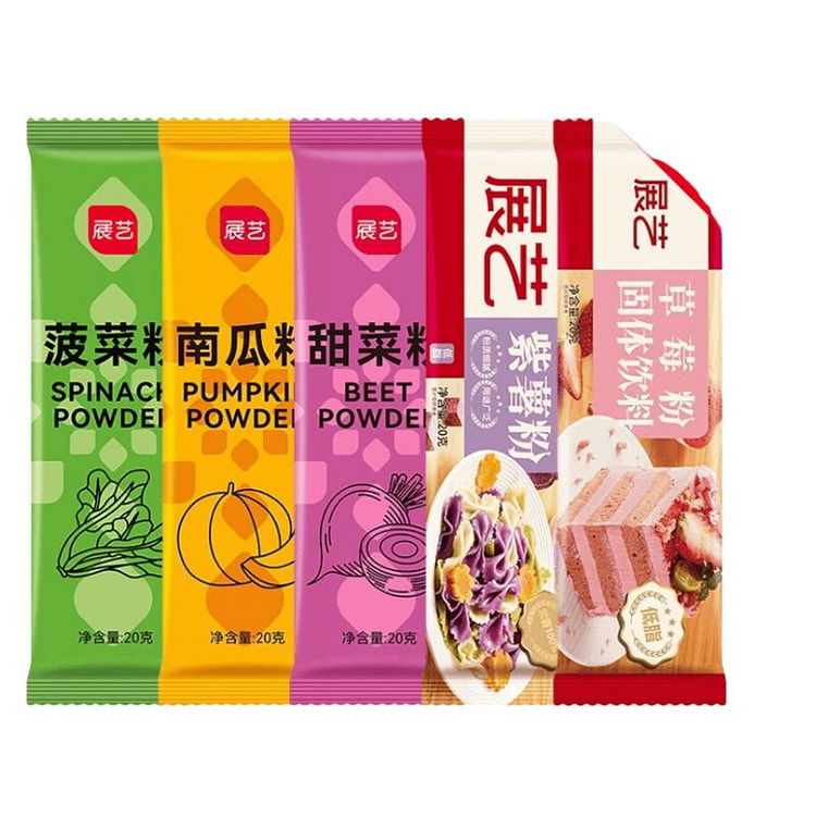 展艺 天然果蔬粉  菠菜南瓜紫薯甜菜草莓粉各1袋
