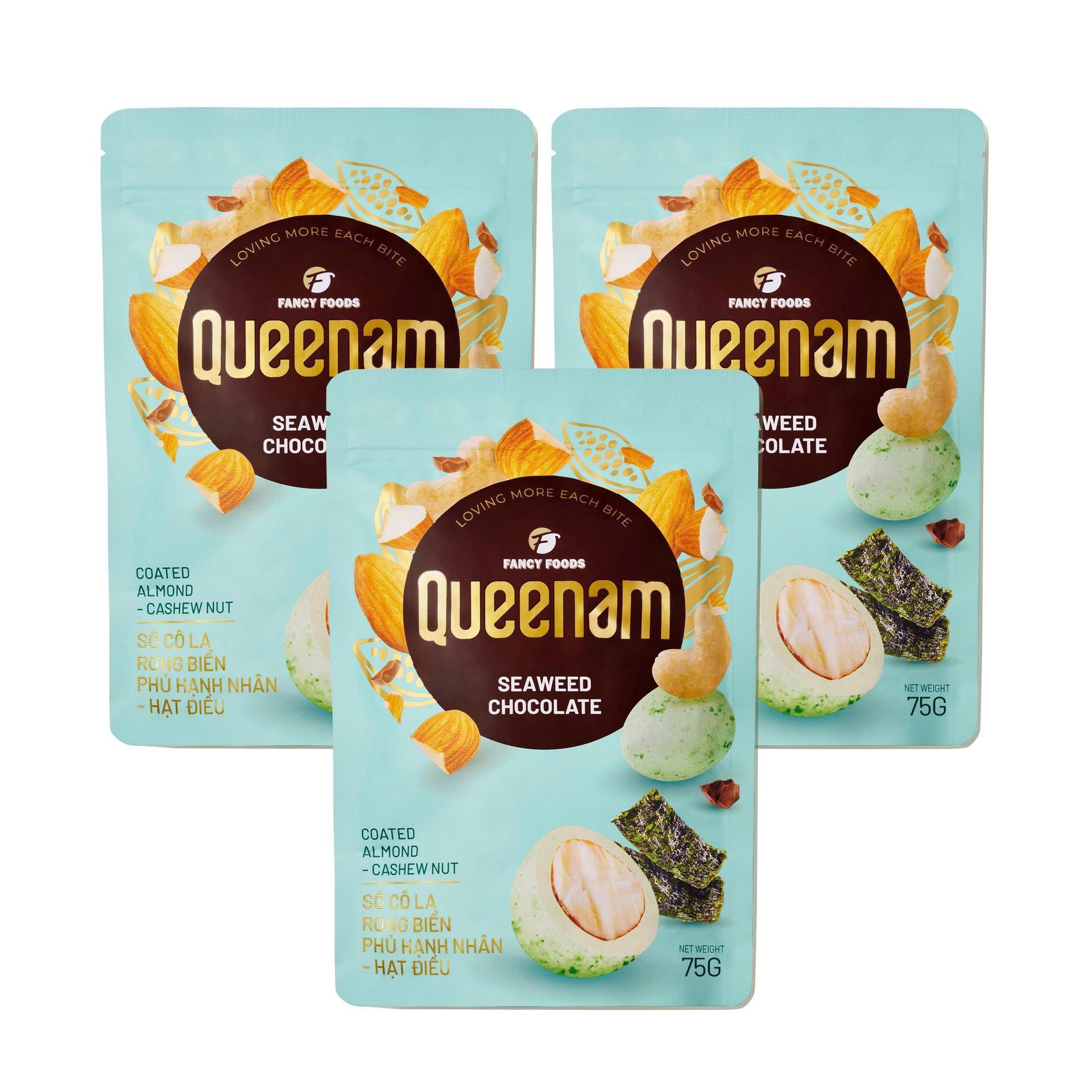 [Queenam] Seaweed Almond Cashew Choco 75g x3 3 count - Weee!