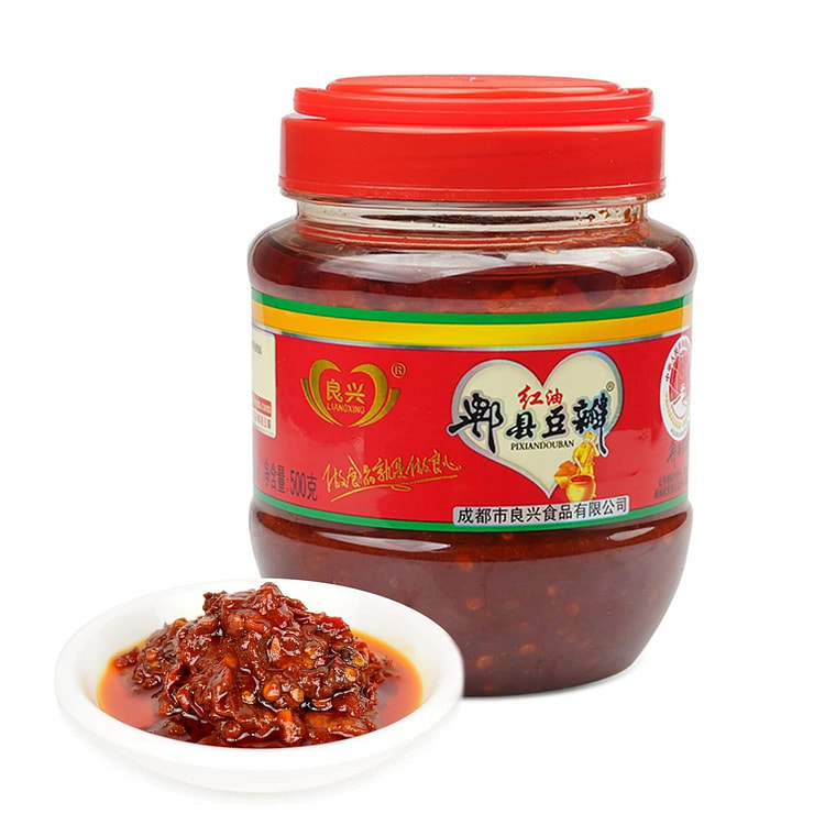 四川郫县红油豆瓣酱，大瓶500克装, 红辣椒油辣味豆瓣酱，川菜灵魂，川渝湘菜调味酱，天然蚕豆 自然发酵 回味无穷，美国仓库发货，包邮到家