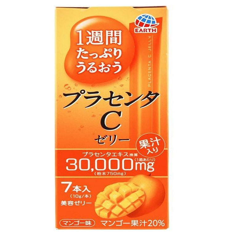 【日本直邮】EARTH CHEMICAL 日本EARTH制药 胎盘素C胶原蛋白果冻 VC+玻尿酸美容养颜 芒果味 10g*7袋入 1 份