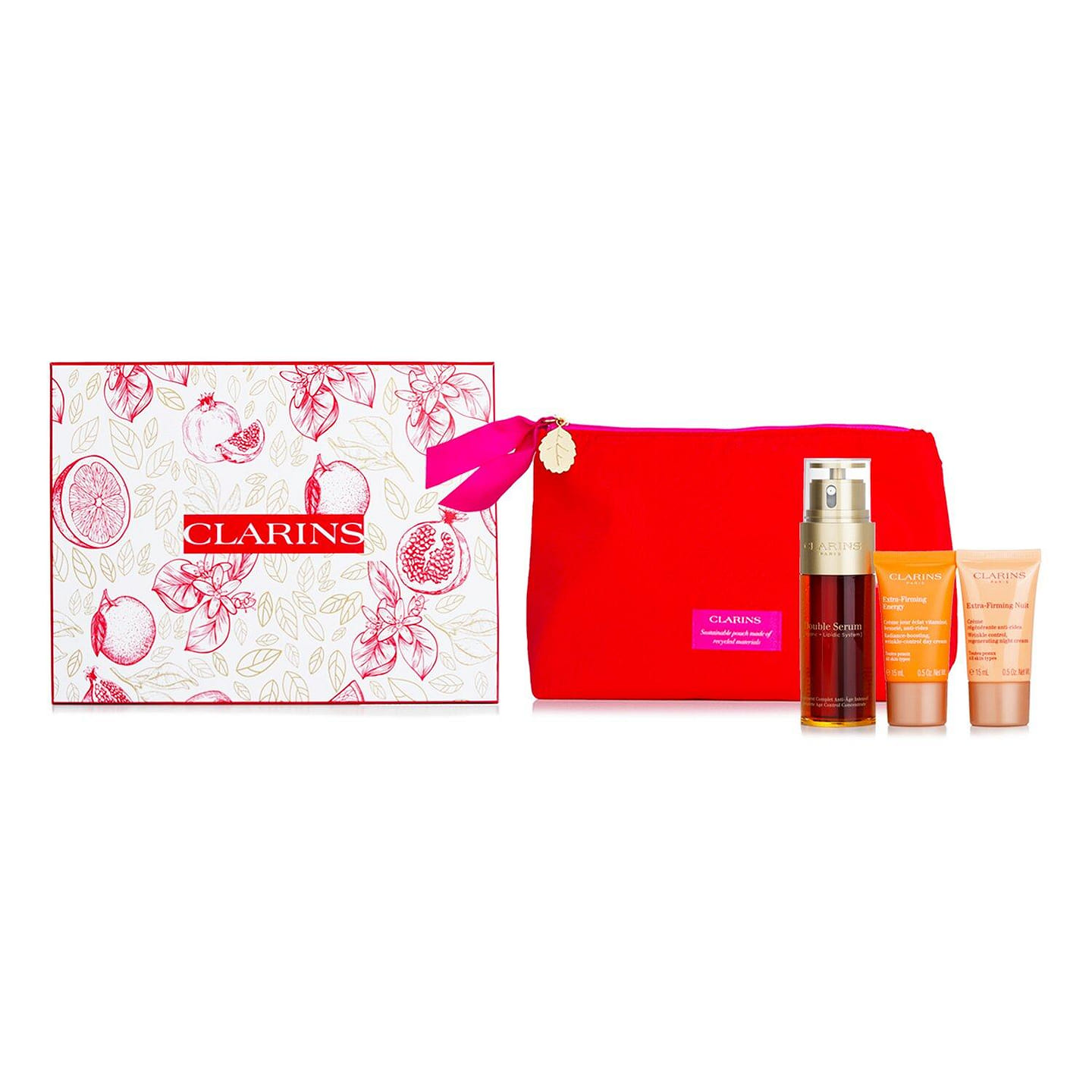 Clarins Double Serum & Extra-Firming Collection: Double Serum ml + Day Cream ml + Night Cream ml + Bag 3pcs+1Bag 3 each
