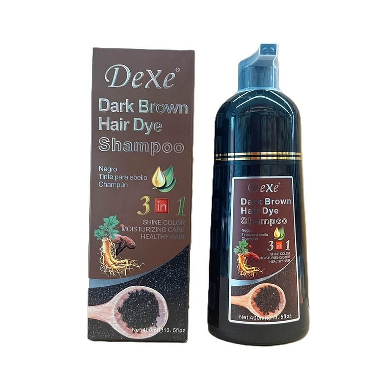 Dexe黑色染髮劑洗髮精3合1頭髮深棕色400ml