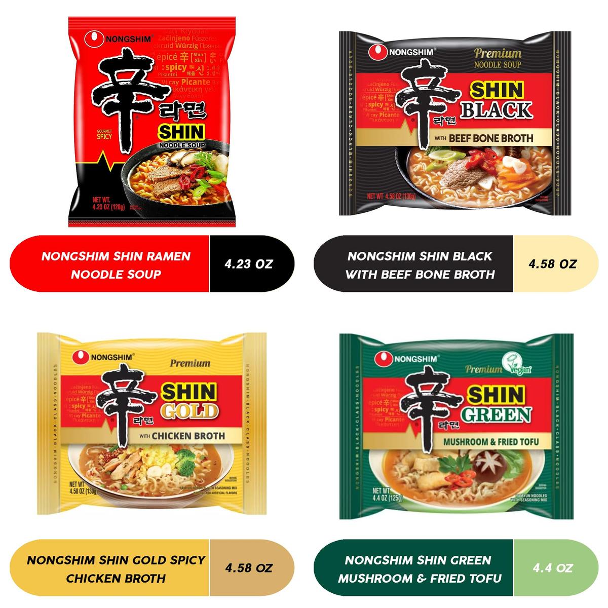Shin Ramen Korean Premium 16 Pack Variety Set 1 each