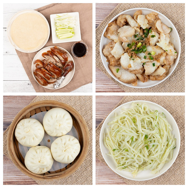 感恩套餐1（半只烤鸭+姜葱鱼片+五珍包+土豆丝） 1 份