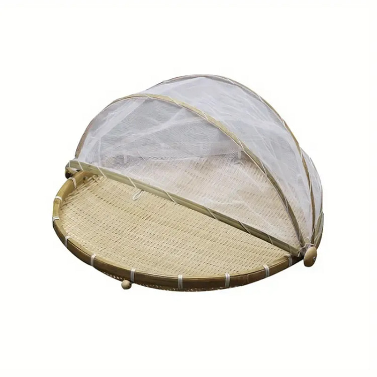 Sustainable Bamboo Storage Basket with Mesh Cover