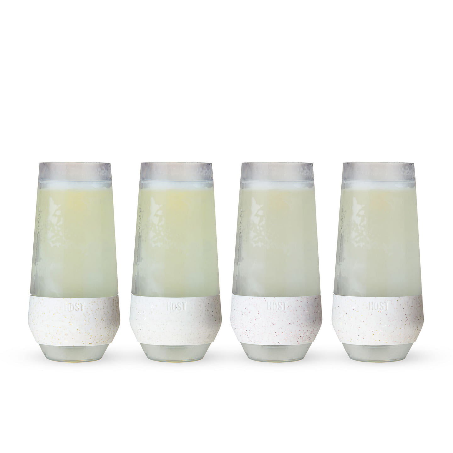 HOST Champagne Freeze Double-Walled Stemless Wine Glasses Freezer Cooling Cups with Active Cooling Gel and Insulated Silicone Grip, 9 Oz Plastic Tumblers, Set of 4, Glitter 9 oz