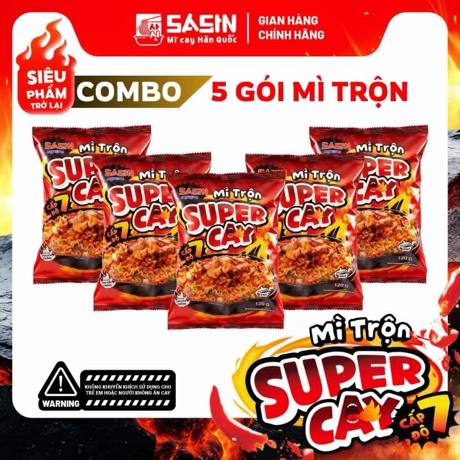 Super Spicy Dry Noodle Sasin - Mi Goi Super Cay 5 pack