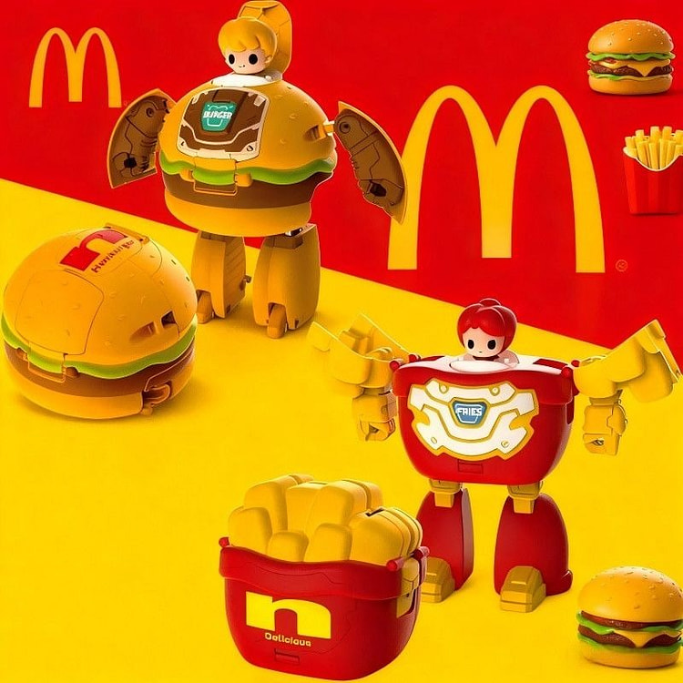 汉堡薯条玩具双形仿真食物变形机器人*2 1 包