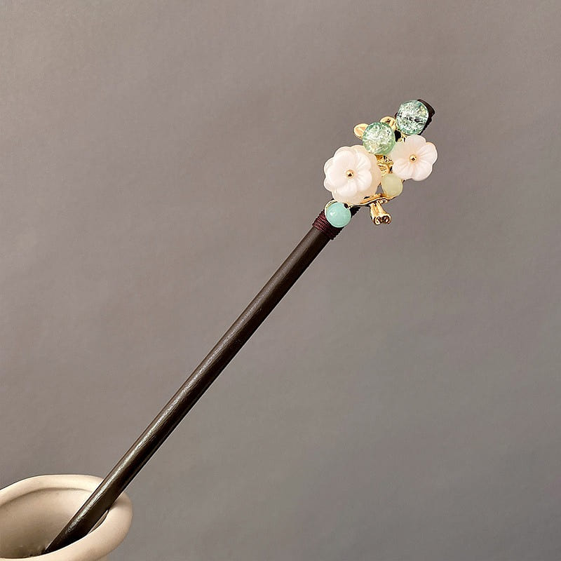 Wooden Hairpin Chinese Style-Sweet-Blue Flower 1 each