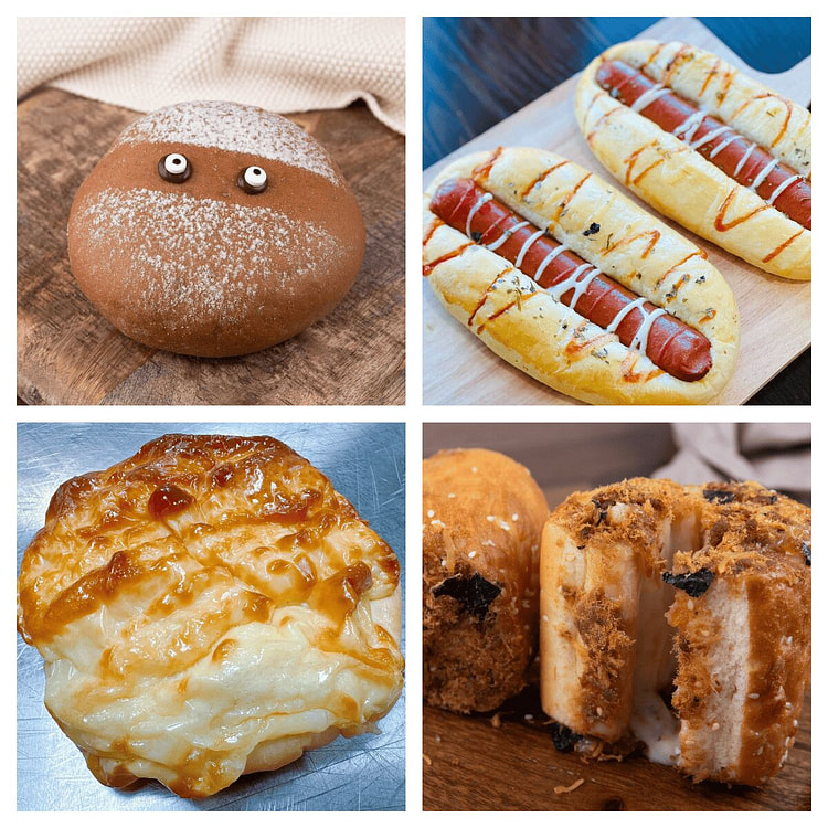 甜咸组合（巧克力熔岩，鸡肉玉米，肉松包，肉松卷） 1 份