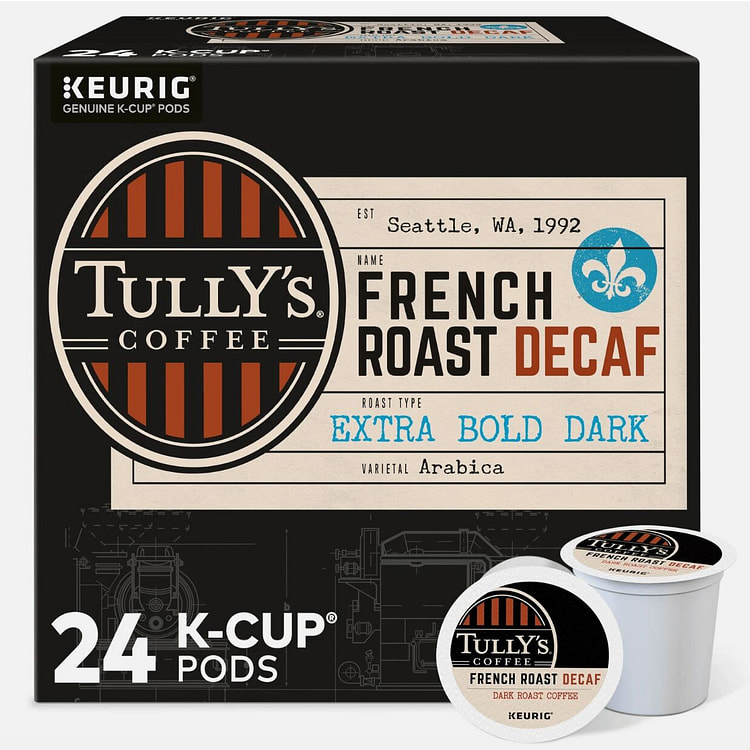 Tully's Coffee French Roast Decaf, Dark Roast, 24 1 pack