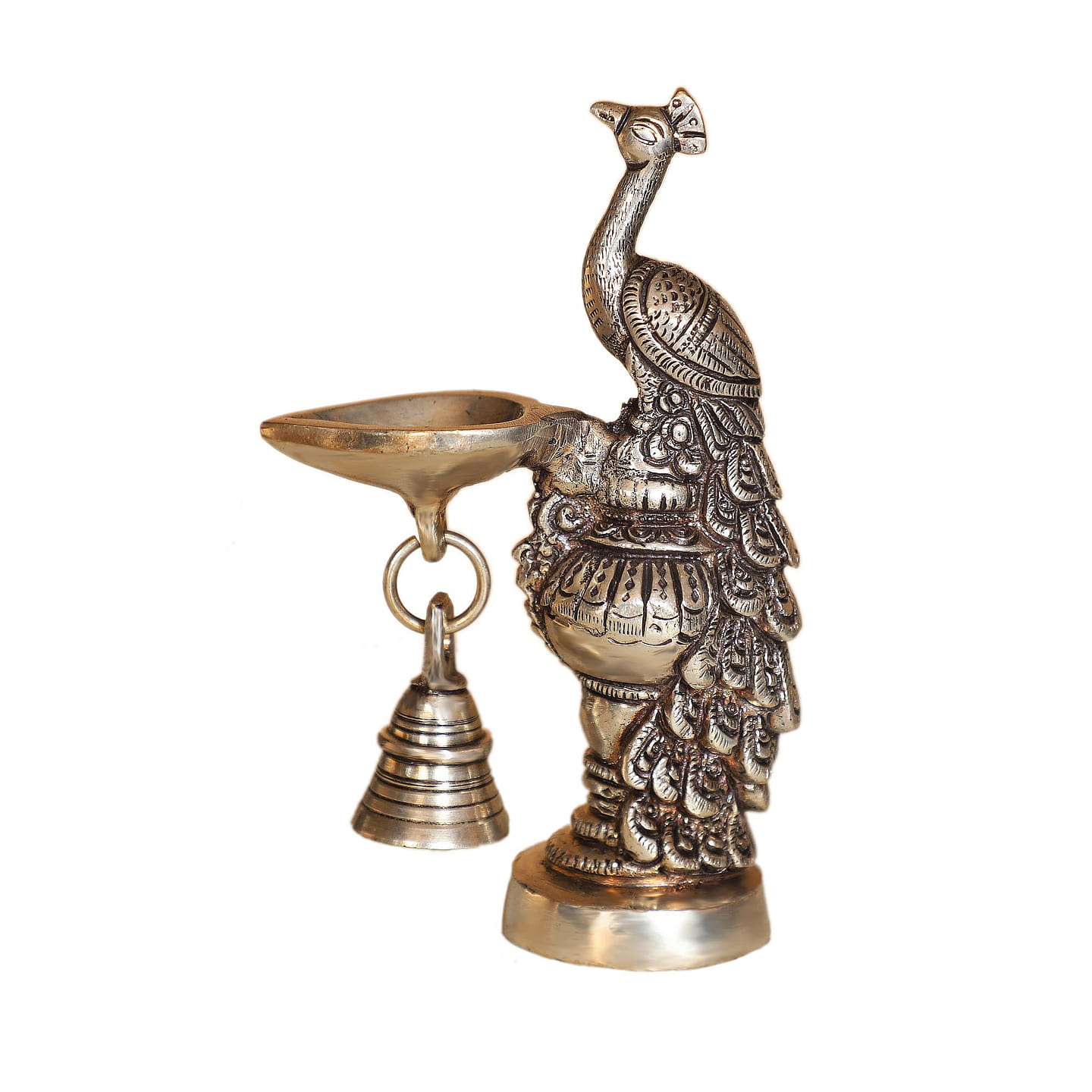 Cottage Handicraft, Silver Plated Peacock Diya 1 count