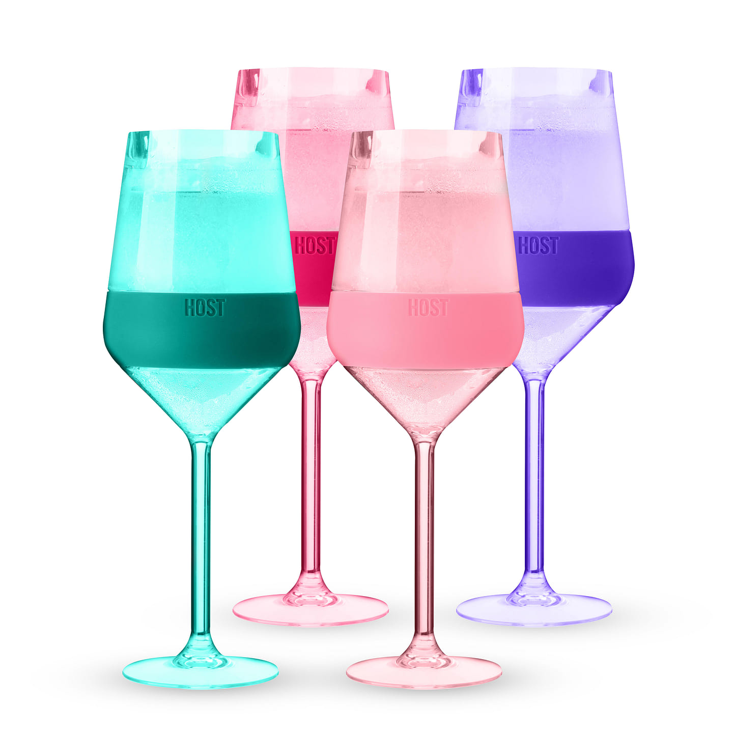 HOST Wine Freeze Double-Walled Stemmed Wine Glasses Freezer Cooling Cups with Active Cooling Gel and Insulated Silicone Grip, 6.5 Oz Plastic Tumblers, Tinted, Set of 4 8.5 oz