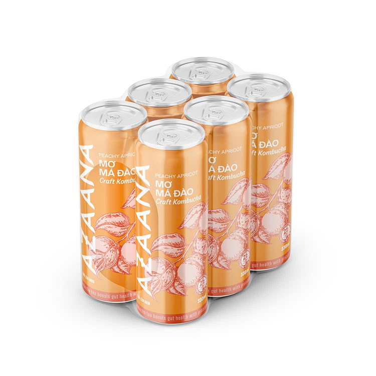 Azaana Kombucha Apricot Nectarine 330ml 6 Can