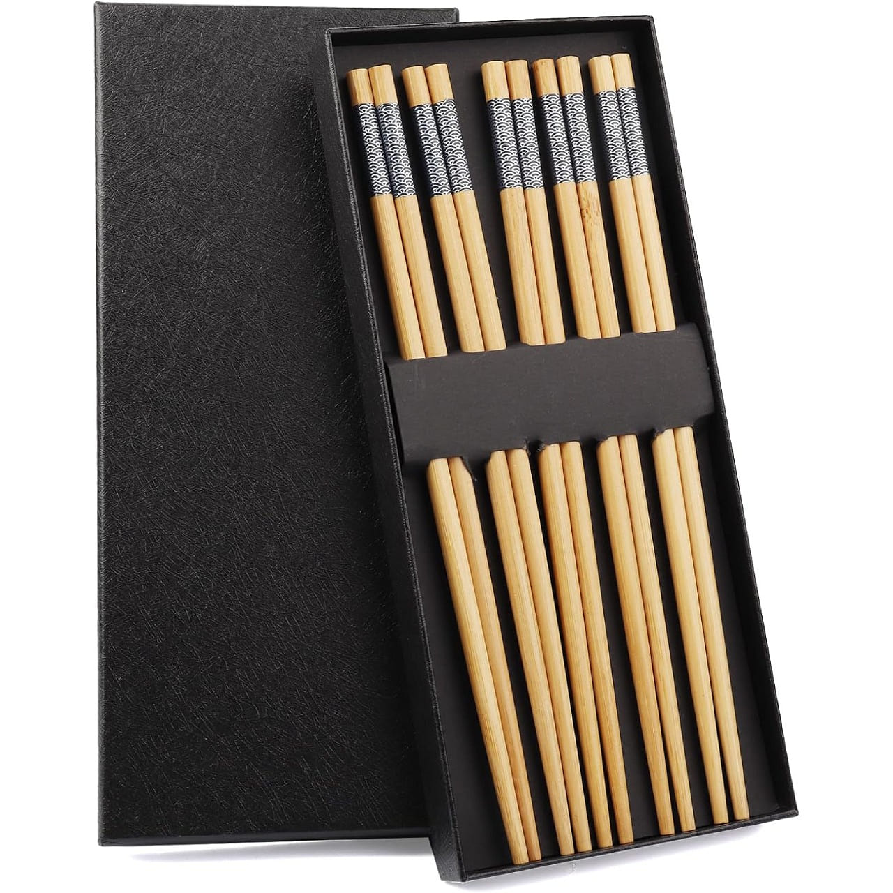 10 Pairs Natural Bamboo Chopsticks Reusable, 24cm Chinese Japanese Korean 1 box