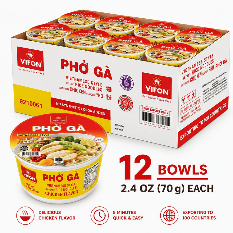 Phở Hương Vị Gà VIFON (12 Tô Nhựa) 2.47 oz*12 counts