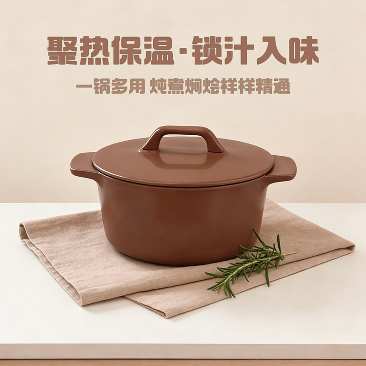 INS风序食系列铸铁珐琅锅焦糖色5QT焖烧煮炖煲锅 1 份