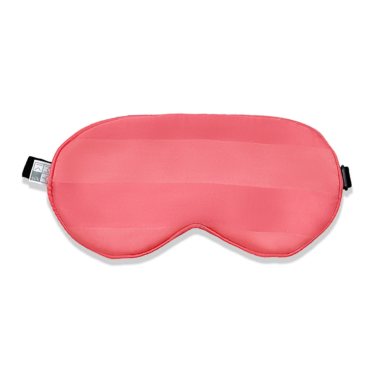 Beauty Silk Eye Mask with Velvet Band (19 Momme) Striped / Coral Pink