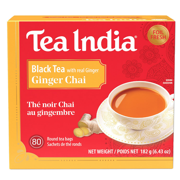Tea India Ginger Chai Tea Bags 80ct 1 box