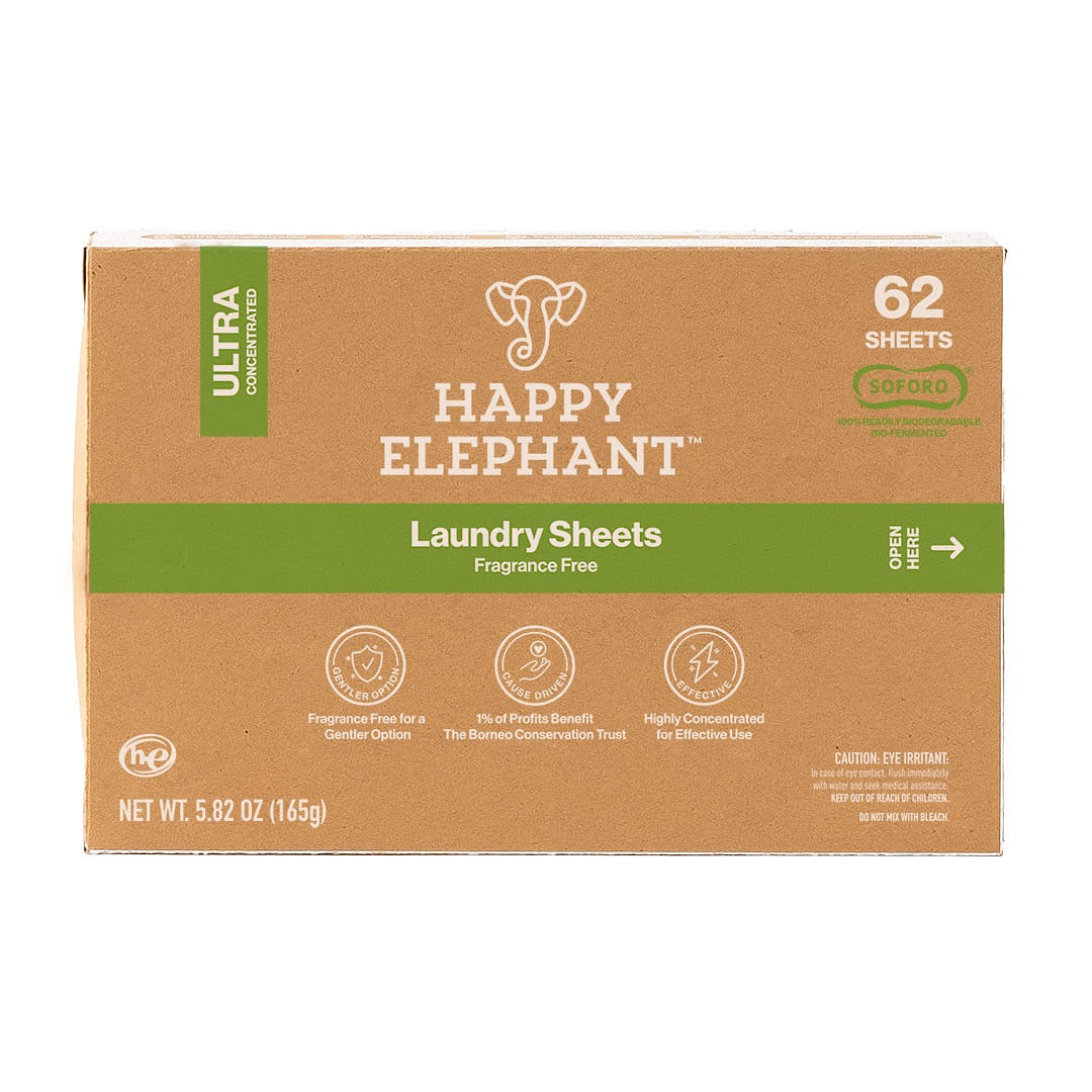 Happy Elephant Laundry Detergent Sheets – Fragrance Free 62 Count (Pack of 1) 62 each