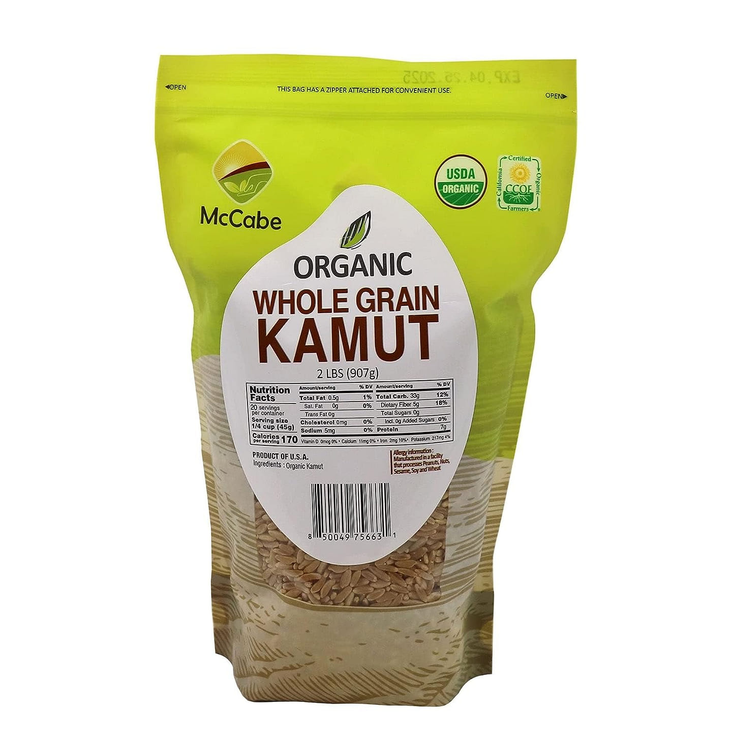 McCabe Organic Kamut 2 lbs, Kamut Khorasan Wheat berries, 2 lb