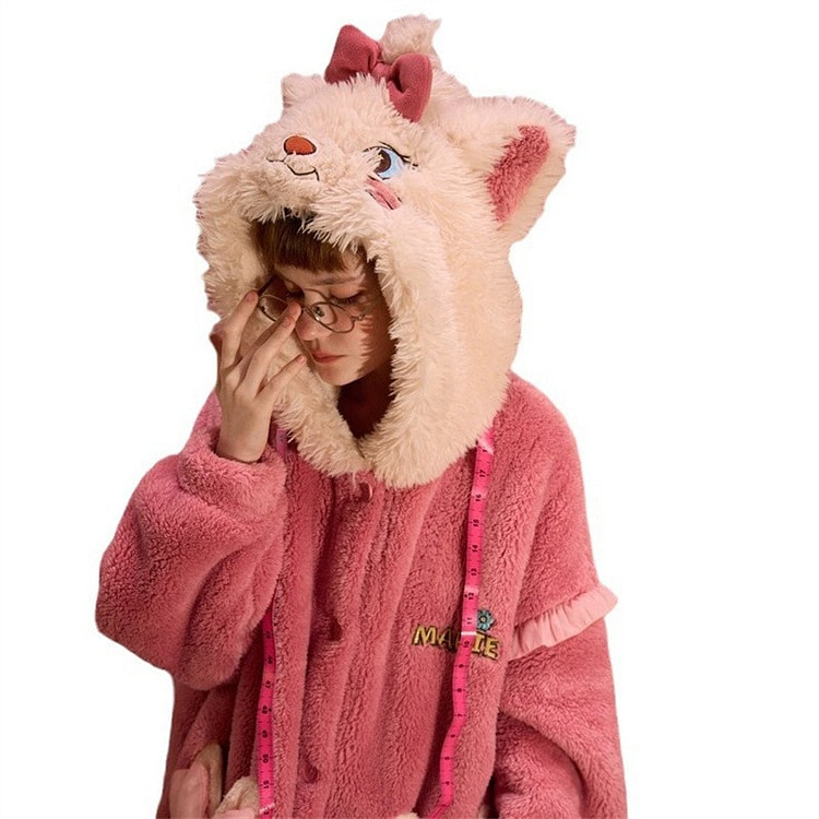 粉蝴蝶结玛丽猫睡袍 珊瑚绒 睡衣 加绒 -中码 1 个